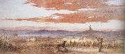 Frederick james shields Gathering the Flock at Sunset (mk37) oil painting reproduction